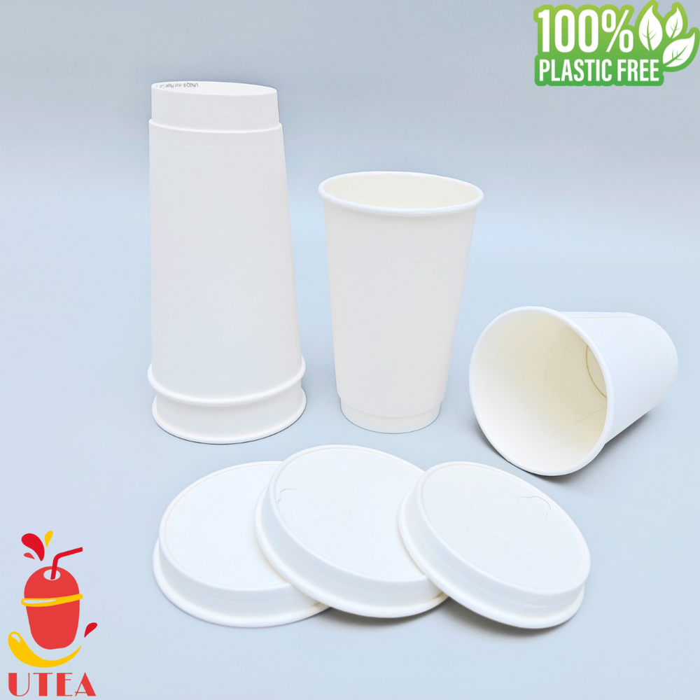 Double Wall Paper Cup Aqueous Lids (Plastic Free 90mm) – Utea Australia ...