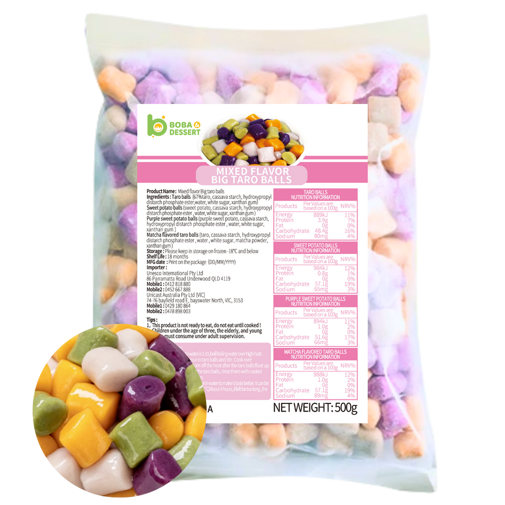Frozen MIXED(4) Flavor BIG Taro Balls (500g) - Mel Metro only