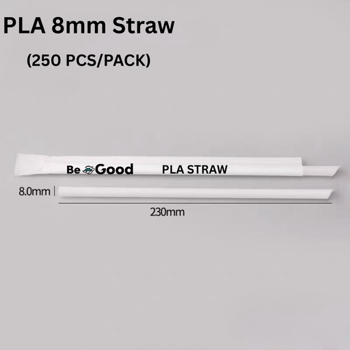 PLA 8mm Straw – Individually Wrapped (8MM x 230MM, 250pcs)
